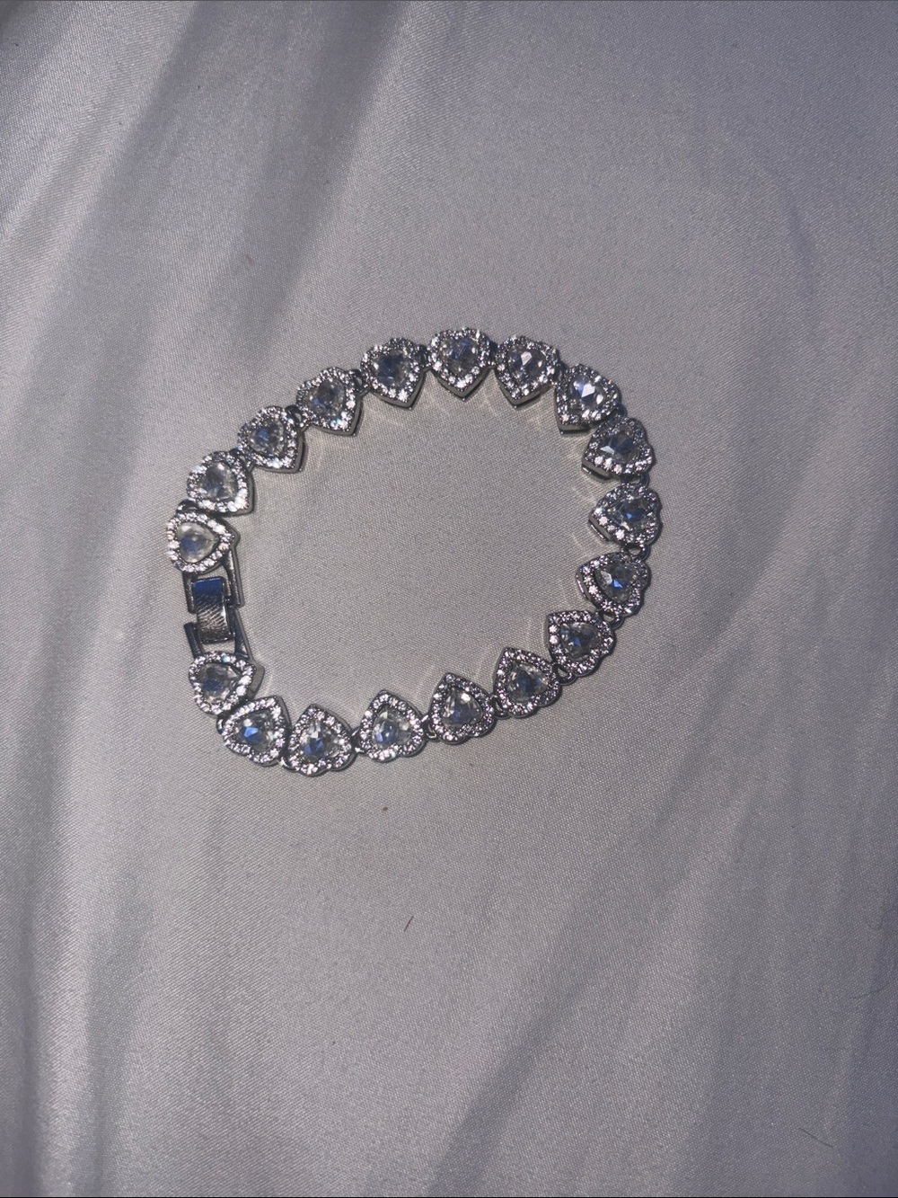 Silver Heart Crystal Tennis Bracelet - Sparkling Silver Heart Link Bracelet
